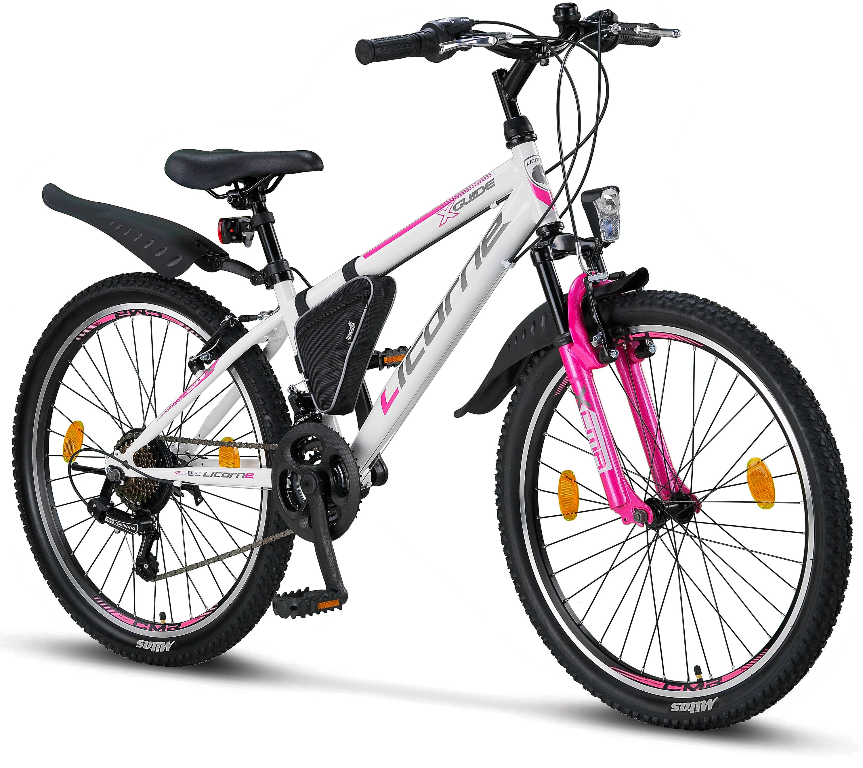 Licorne Bike Guide Premium Mountainbike en 20, 24 et 26 pouces - Vélo pour filles, garçons, hommes et femmes - Shimano 21 vitesses, vélo enfant, enfants