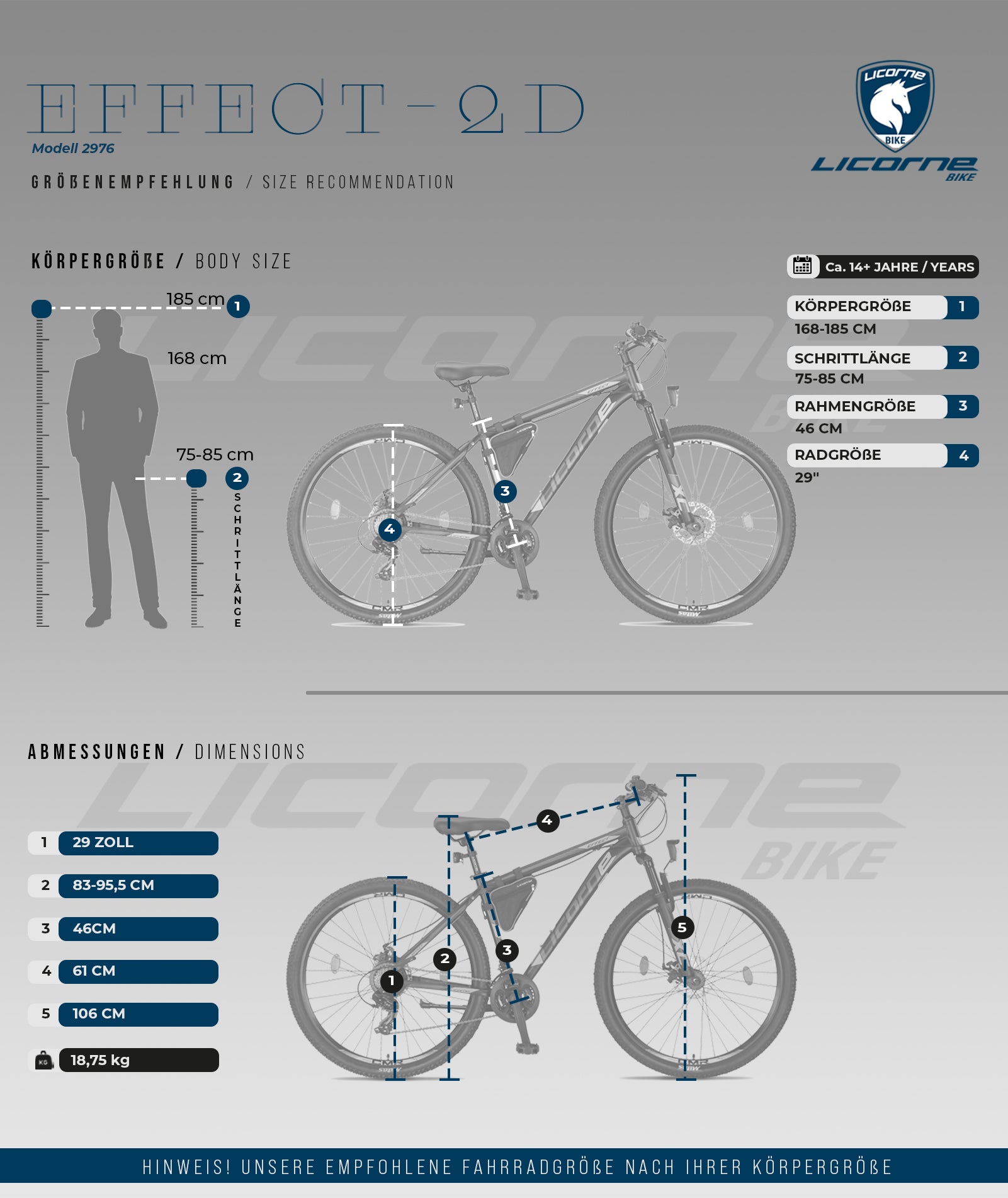 Licorne Bike Effect mountain bike premium da 26, 27,5 e 29 pollici - bici per ragazzi, ragazze, uomini e donne - cambio Shimano a 21 velocità - bici da uomo