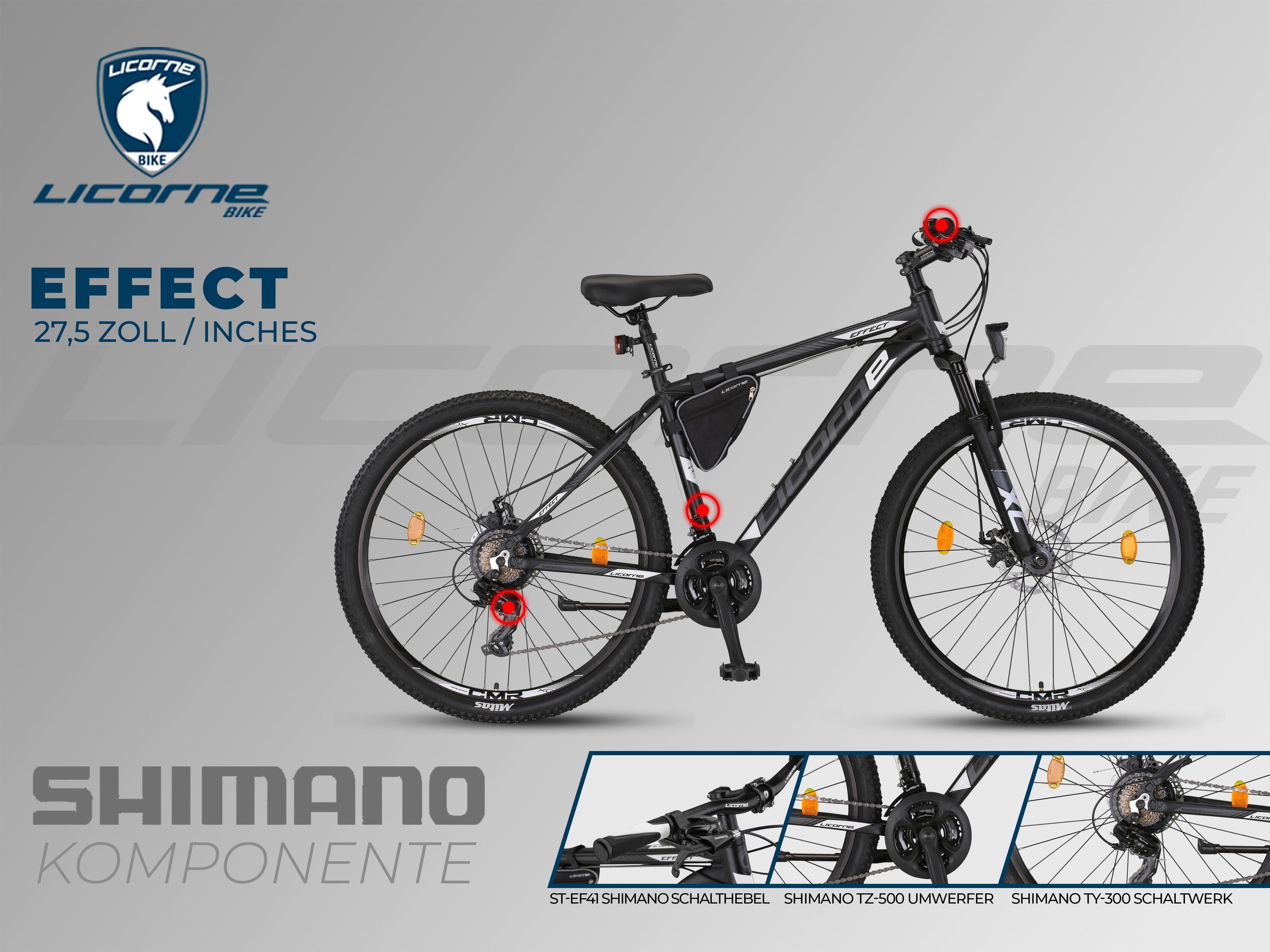 Licorne Bike Effect Premium Mountainbike en 26, 27,5 et 29 pouces - vélo pour garçons, filles, hommes et femmes - dérailleur Shimano 21 vitesses - vélo homme