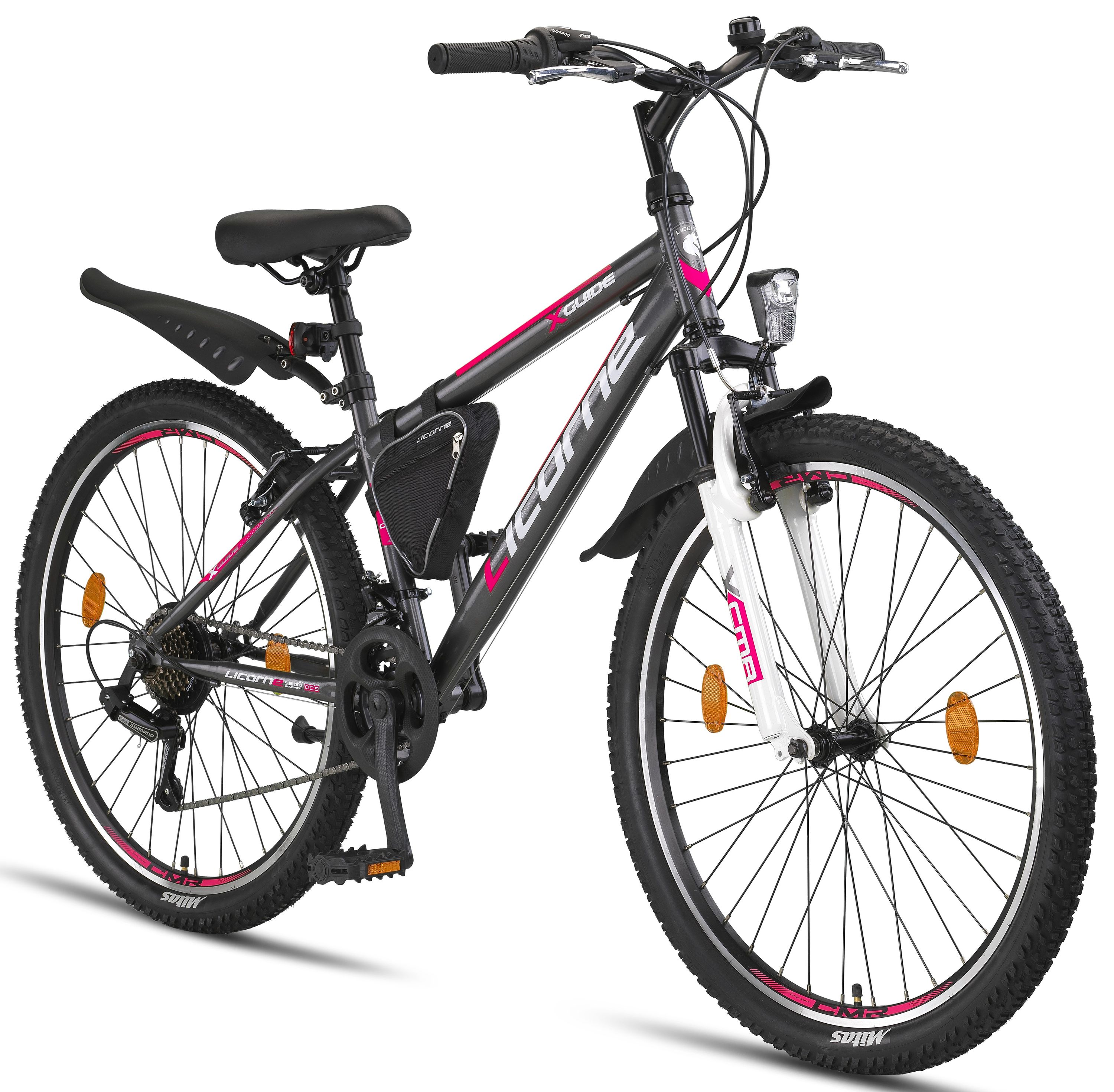 Licorne Bike Guide Bicicleta de montaña Premium en 20, 24 y 26 pulgadas - bicicleta para niñas, niños, hombres y mujeres - cambio de velocidades Shimano 21, bicicleta para niños, niños
