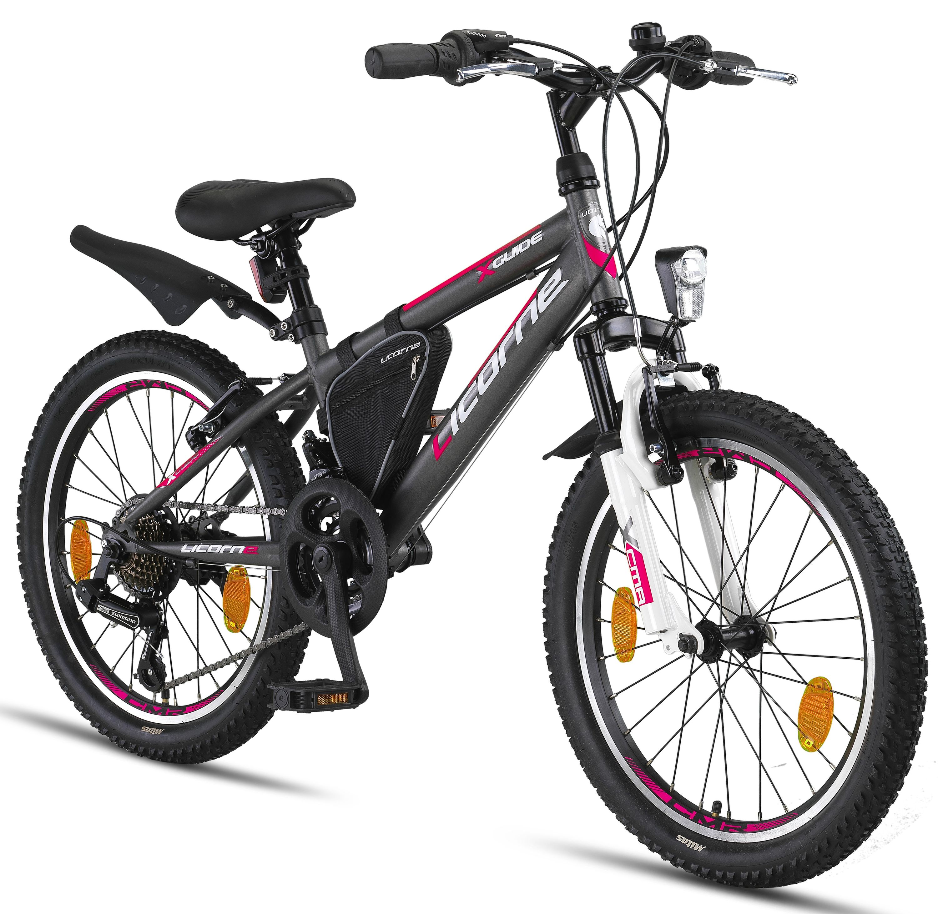 Licorne Bike Guide Premium Mountainbike en 20, 24 et 26 pouces - Vélo pour filles, garçons, hommes et femmes - Shimano 21 vitesses, vélo enfant, enfants