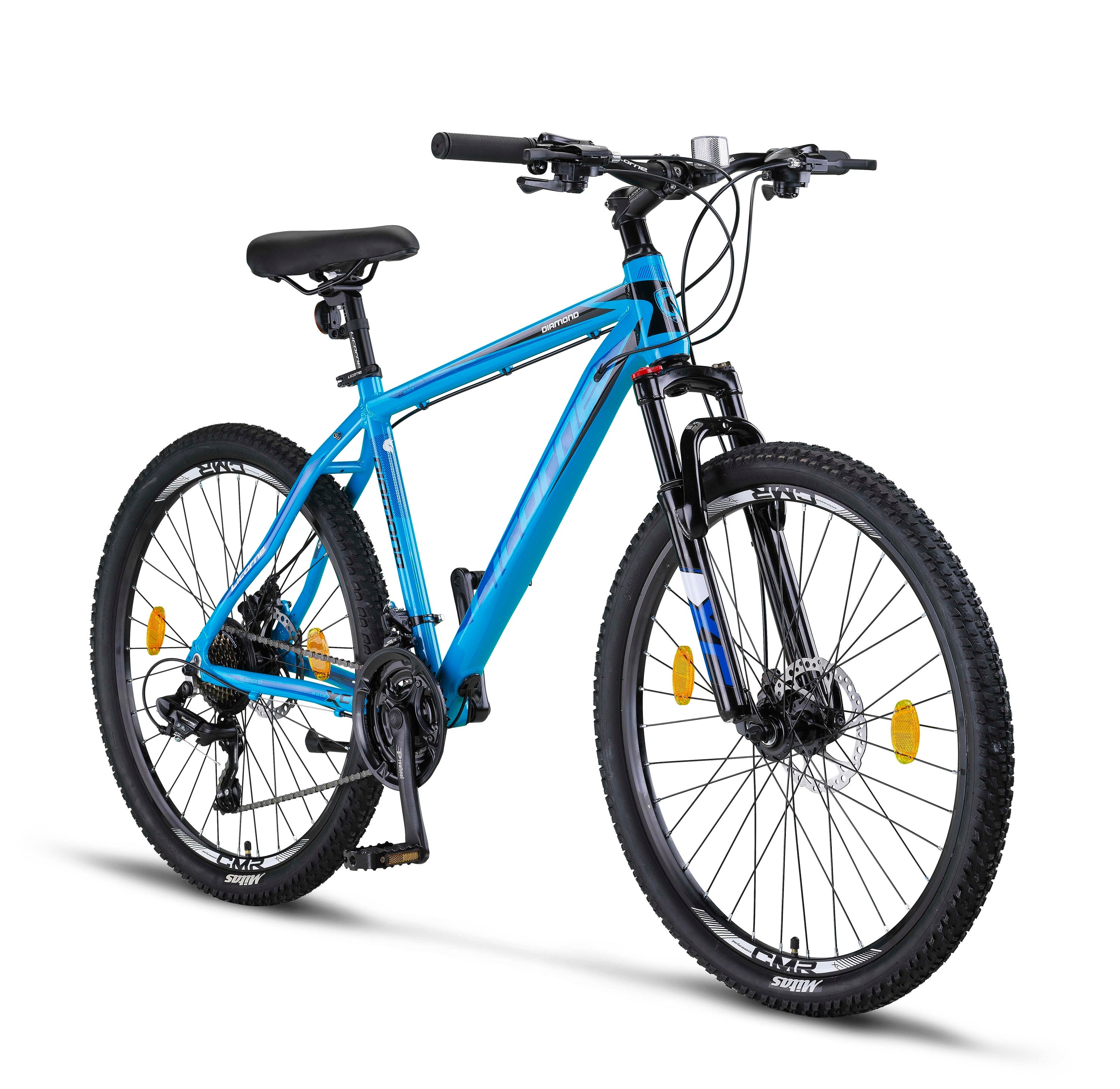 Licorne Bike Diamond Premium Mountainbike Aluminium, vélo pour garçons, filles, hommes et femmes - dérailleur 21 vitesses - frein à disque vélo homme, fourche avant réglable 26, 27.5 et 29 pouces
