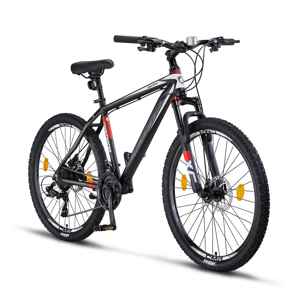 Licorne Bike Diamond mountain bike premium in alluminio, bici per ragazzi, ragazze, uomini e donne - cambio a 21 velocità - freno a disco da uomo, forcella anteriore regolabile da 26, 27,5 e 29 pollici