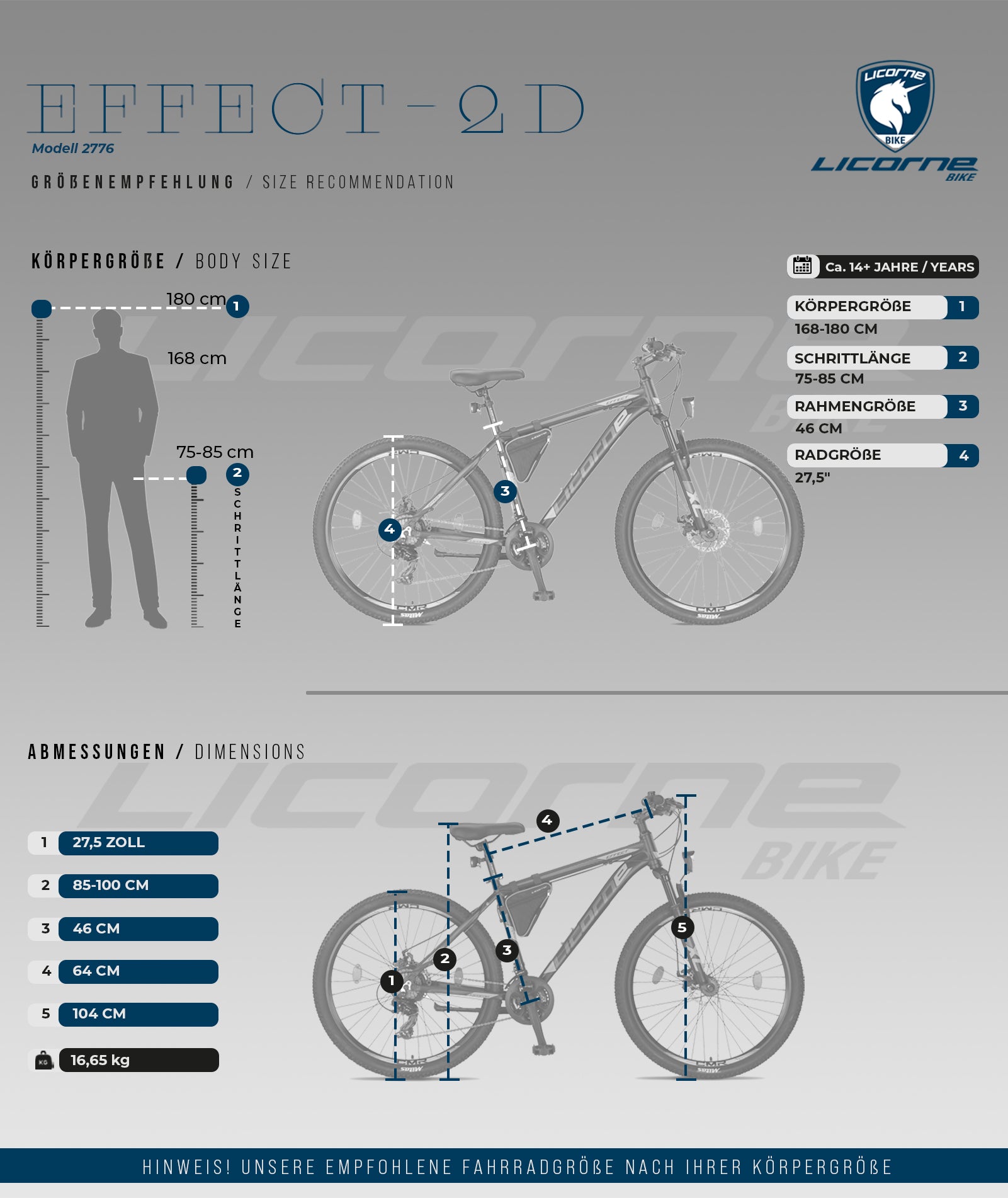 Licorne Bike Effect bicicleta de montaña premium en 26, 27,5 y 29 pulgadas - bicicleta para niños, niñas, hombres y mujeres - Shimano 21 velocidades - bicicleta para hombres