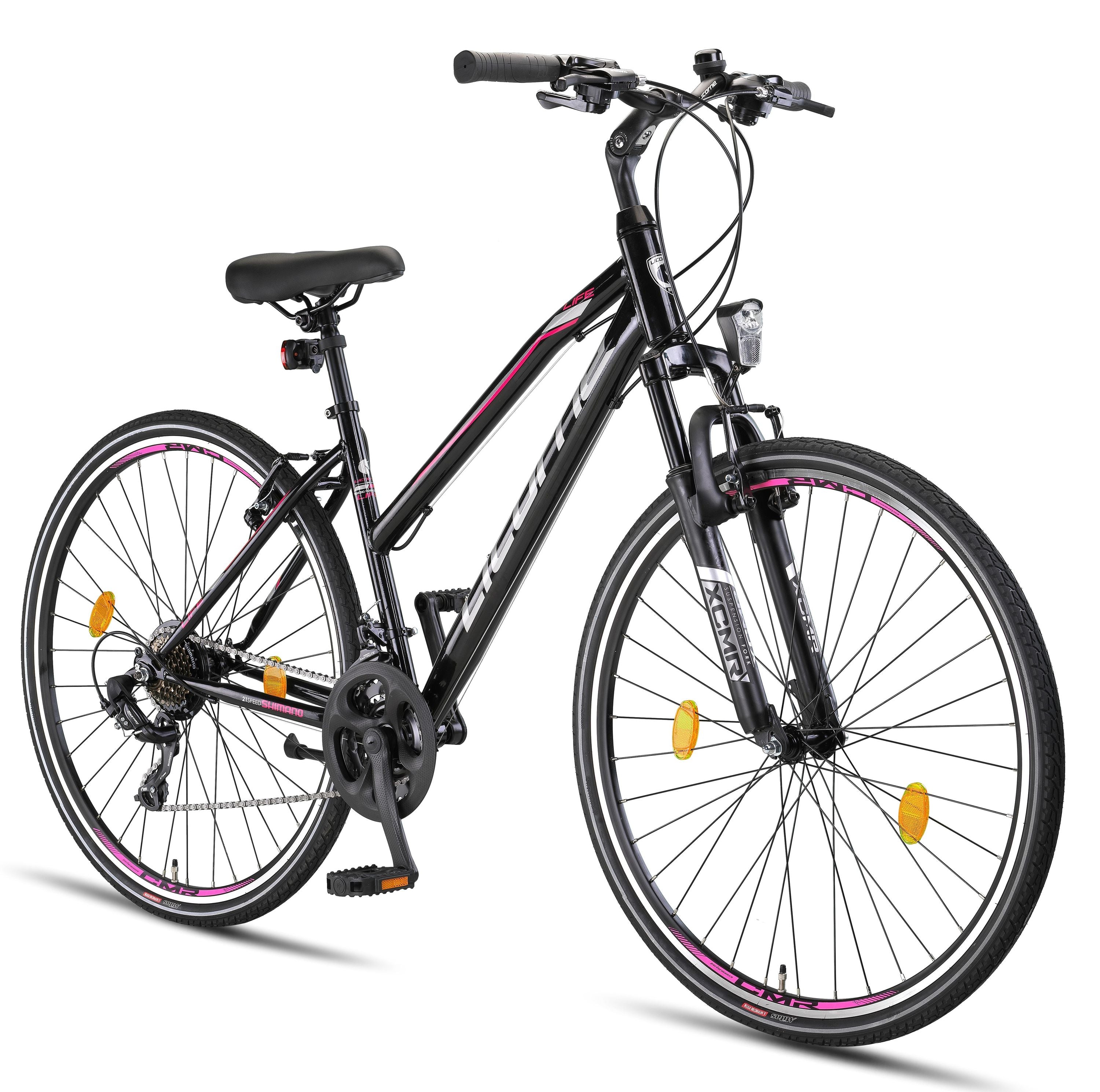 Licorne Bike Life-L-V Premium Trekking Bike in 28 pollici - Bicicletta per ragazzi, ragazze, donne e uomini - Cambio Shimano a 21 velocità - Mountain bike - Cross bike